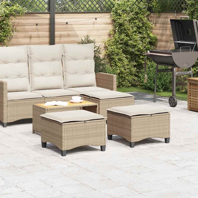 vidaXL - Tuinkrukken - met - kussens - 2 - st - 55x55x36 - cm - poly - rattan - beige
