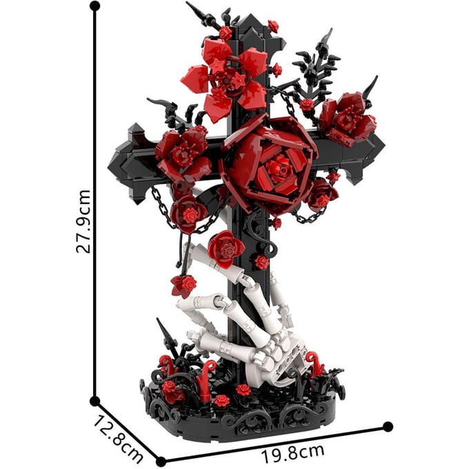 Gobricks MOC Crâne Gothique Croix Rose Noire Blocs de Construction Main de Jésus Briques Cadeau