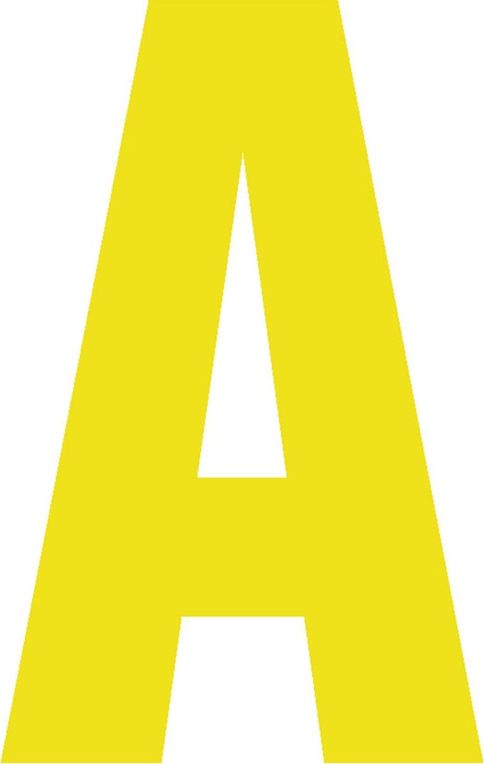 Lettersticker A GEEL 10x5cm, plakletter, huisnummersticker, toevoeging huisnummer