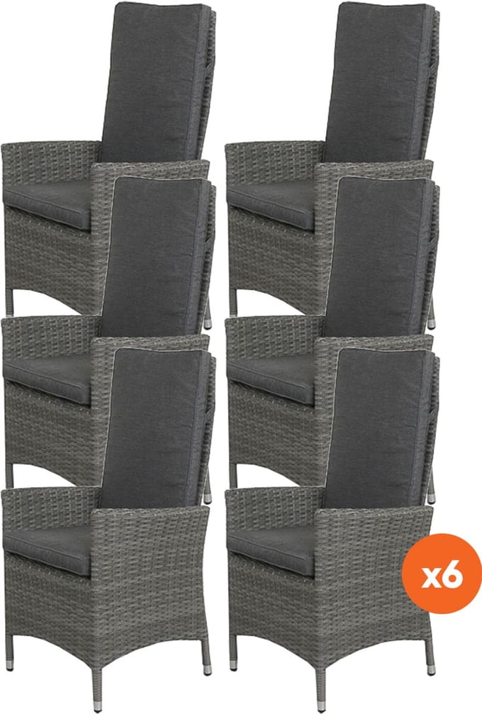 Set van 6 - Timber wicker verstelbare tuinstoel - Organic Grey