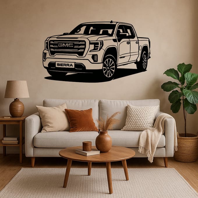 BR2Laser GMC Sierra – Wanddecoratie – Lasergesneden Hout – Autokunst – 75 cm Breed
