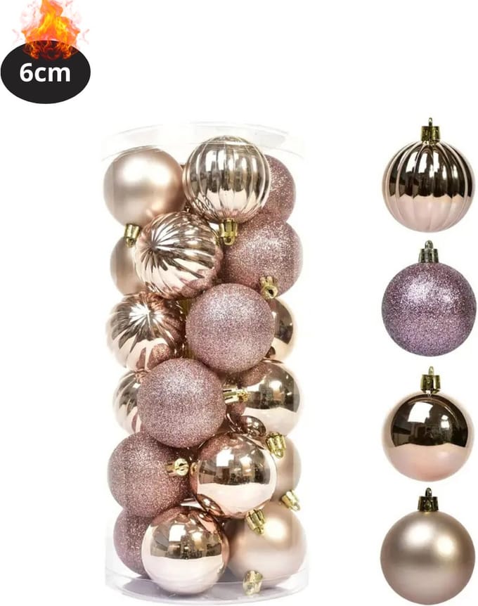 Nivard Kerstballen - Kerstversiering - Plastic - Champagne - 6 cm - 24 stuks