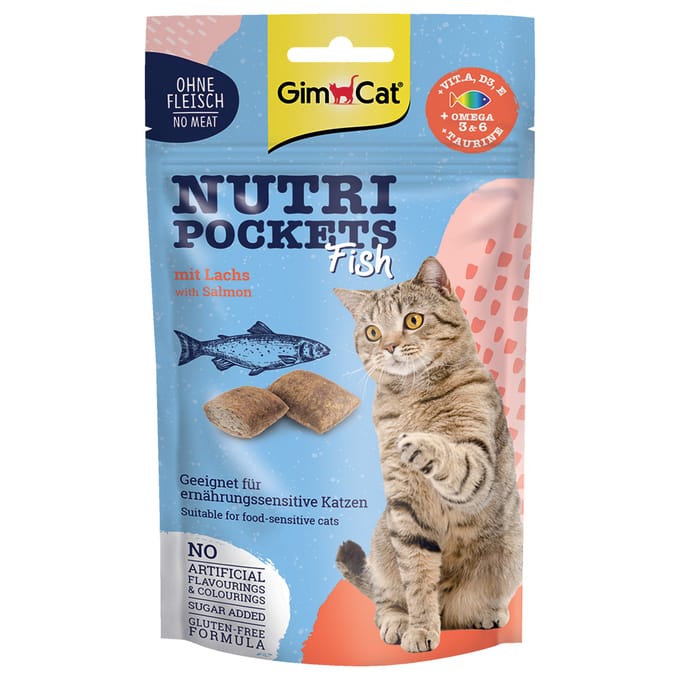 60g GimCat Nutri Pockets Fish met zalm kattensnacks