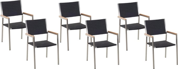 GROSSETO - Tuinstoel set van 6 - Zwart - PE rotan