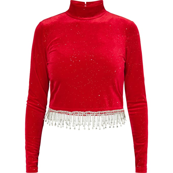 Faina Glittershirt van stretchfluweel Dames rood