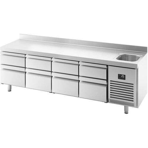 GGM Gastro Koelwerkbank PREMIUM PLUS - 2452x700mm - 630 liter - met 8 lades - opstand zilver