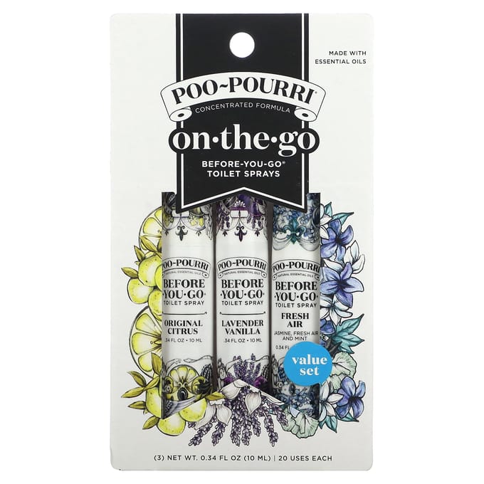Poo-Pourri, Portable Before-You-Go® Toilet Spray, Affordable Set, 3 Sprays, 10 mL (0.34 Fl Oz) Each
