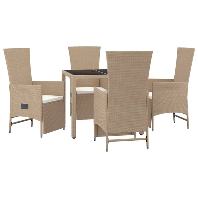 vidaXL - 5-delige - Tuinset - met - kussens - poly - rattan - beige