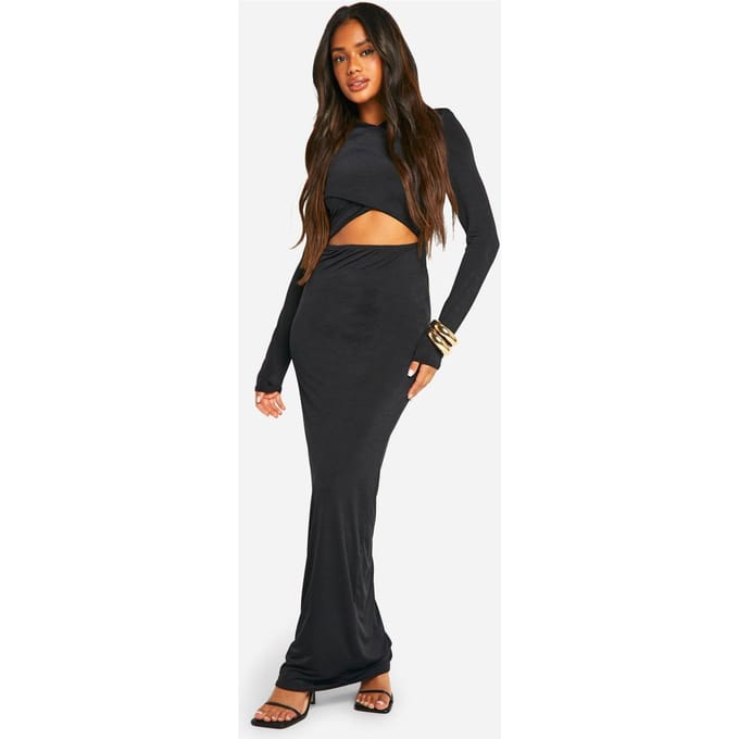 boohoo Dames schoudervulling crossover cut-out slinky maxi-jurk | Black | Maat: 16