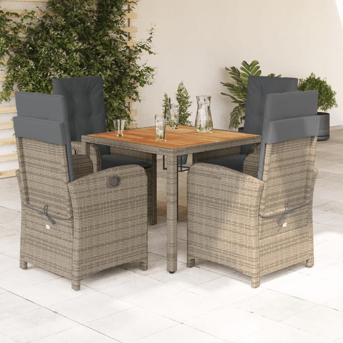vidaXL - 5-delige - Tuinset - met - kussens - poly - rattan - grijs