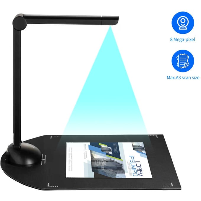 Documentenboekcamerascanner 8 megapixel HD High-Definition A3-scanformaat met USB-poort LED H3 zwart