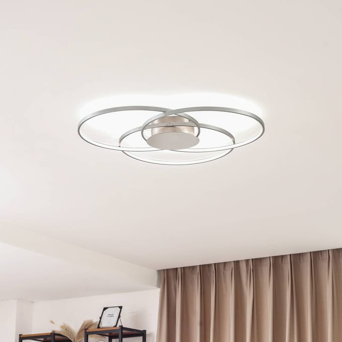 Lindby LED plafondlamp Riley, aluminiumkleurig, metaal, dimbaar