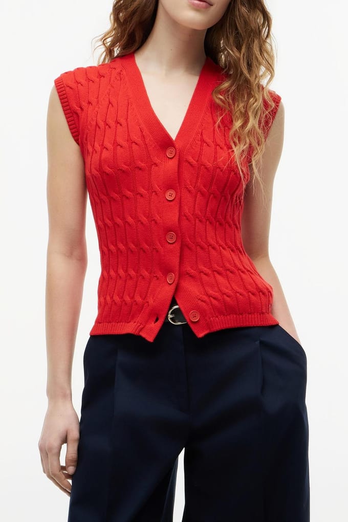 Tommy Hilfiger Mid Cable Vest Cardigan Fire Red Größe: M | Cardigans Outlet | Damen | Rot