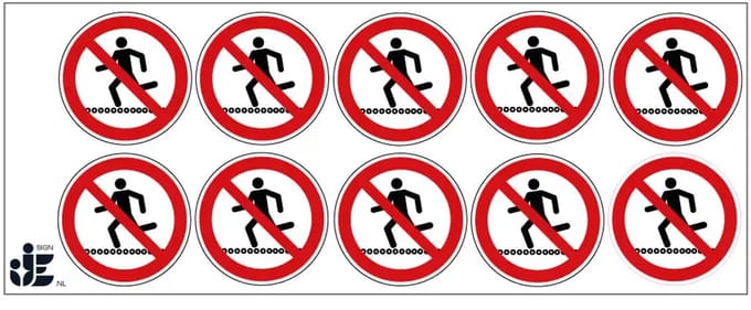 Niet over rollenbaan lopen verbodssticker | 5 cm - 10 stuks per vel