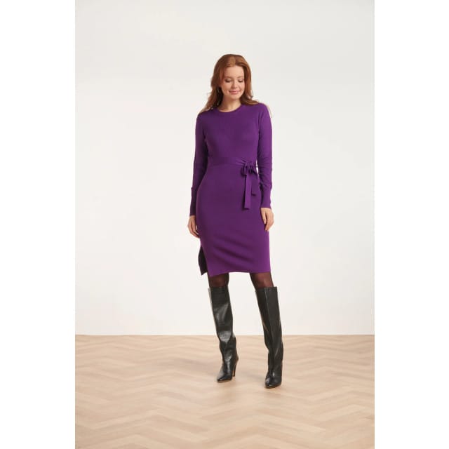Smashed Lemon 24622 paarse gebreide jurk met ronde hals |