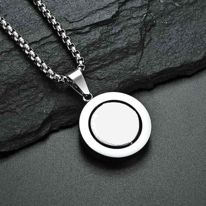 Collier circulaire rotatif avec pendentif personnalisé en acier inoxydable black