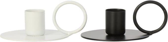 J-Line kandelaar - ijzer - zwart/wit - small - set van 2