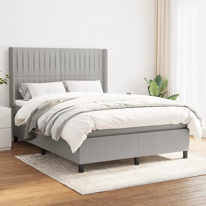 vidaXL - Boxspring - met - matras - stof - lichtgrijs - 140x200 - cm