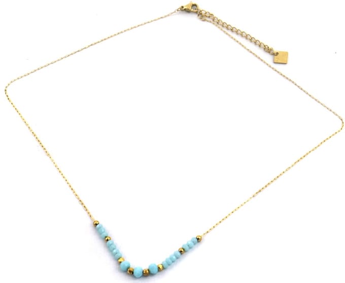 Ketting met Glaskralen - RVS - Lengte 39-44 cm - Lichtblauw