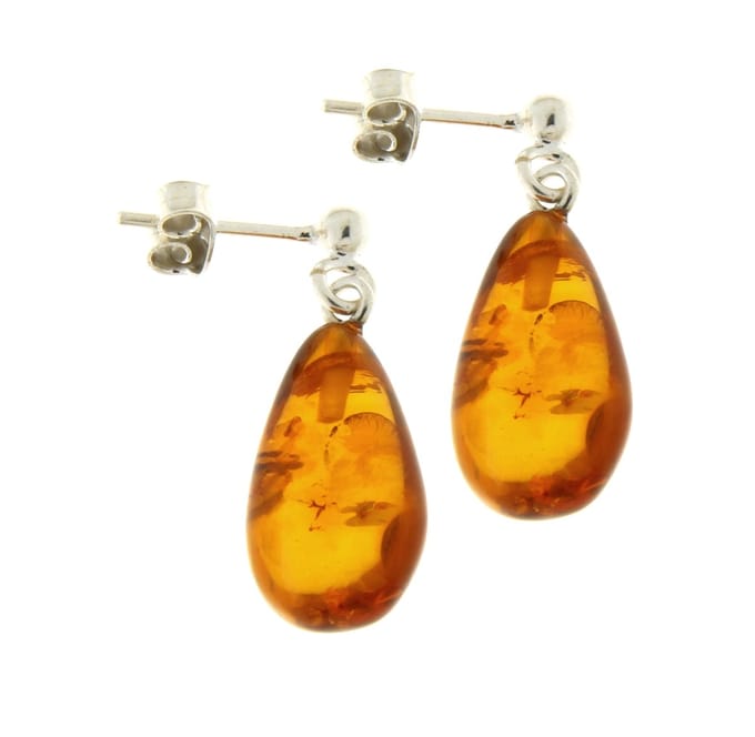 SilverGems Zilveren oorstekers met druppel vormige Barnsteen edelstenen