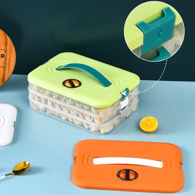 Étagère Alimentaire pour Réfrigérateur Boîte de Rangement pour Raviolis Boîte de Rangement Alimentaire Empilable à 3 Niveaux Plateau Contenant As shown in the figure gray