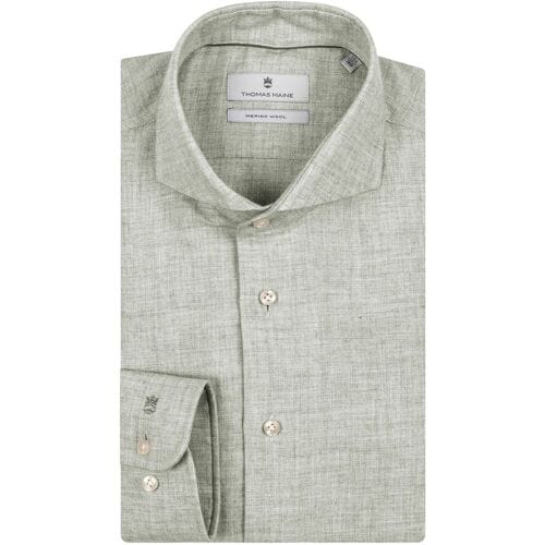 Thomas Maine Overhemd Bari Cutaway Cotton Wool Twill Soft Green / male