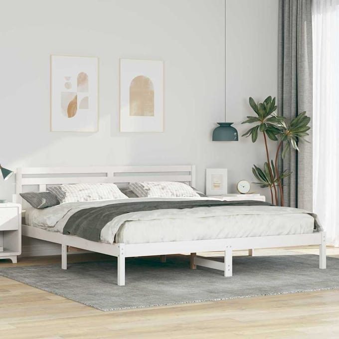 vidaXL - Bedframe - Wit - 200 - x - 200 - cm - Massief - grenenhout