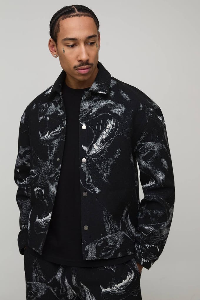 Regular Dog Tapestry Overshirt | Black | Size XS