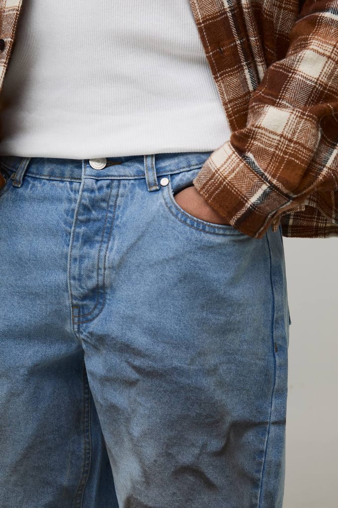 Dirty Wash Gescheurde Knie Relaxed Fit Jeans | Light Wash | Size 30