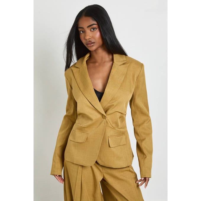 boohoo Dames Blazer met Gerimpelde Taille | Mustard | Maat: 12