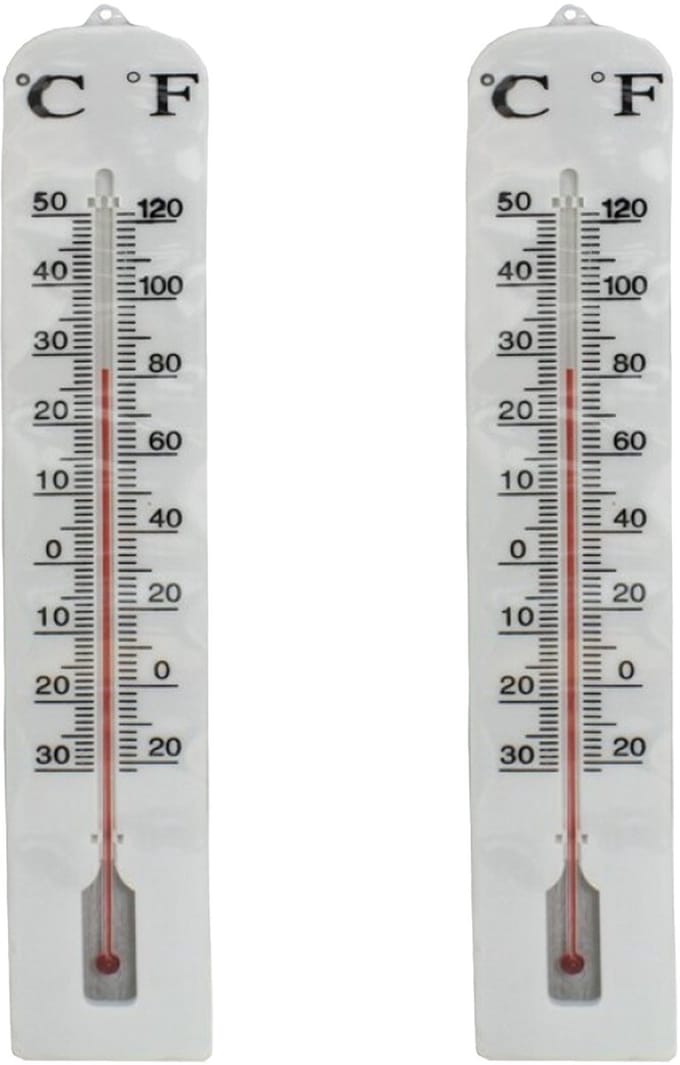 Gerimport Thermometer - 2x - kunststof - 40 x 6 cm - wit - tot 50 graden Celsius