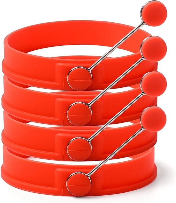 Waledano® Eiervormer - Eierring - Siliconen Bakvorm - Bakvorm Eieren - Hamburgervorm Met Handvat Ring - 2 Stuks