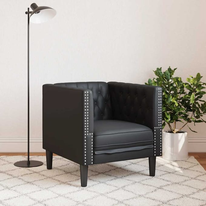 vidaXL - Fauteuil - Chesterfield-stijl - kunstleer - zwart