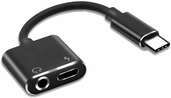 2-in-1 Type-C naar 3,5 mm hoofdtelefoonaansluiting adapter/oplader, Aux audio hoofdtelefoon - zwart