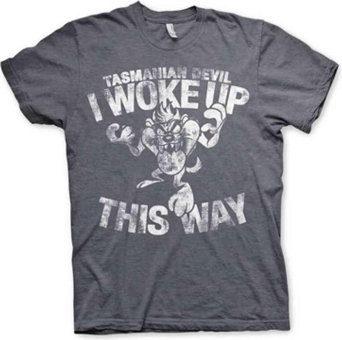 Looney Tunes Heren Tshirt -M- Tasmanian Devil - I Woke Up This Way Grijs