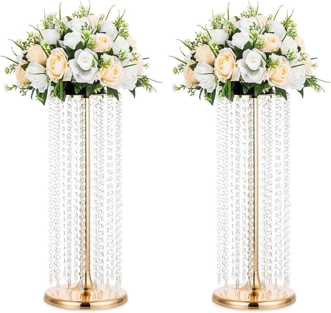 Hoge Gouden Bloemstandaard 60cm Kristal Bruiloft Centerpieces Vaas Metaal