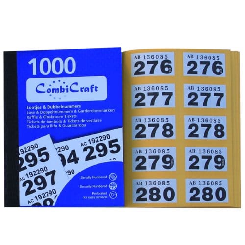 CombiCraft nummerbloks 1 tot 1000 - garderobenummers - dubbelnummers - 6 boekjes
