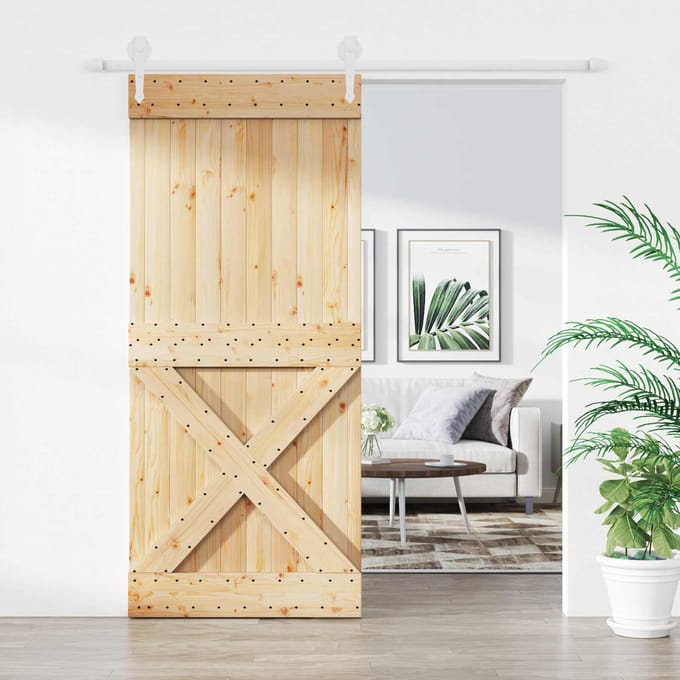 vidaXL - Schuifdeur - Natuurlijk - en - Wit - 90 - x - 210 - cm - Massief - Pine - Hout