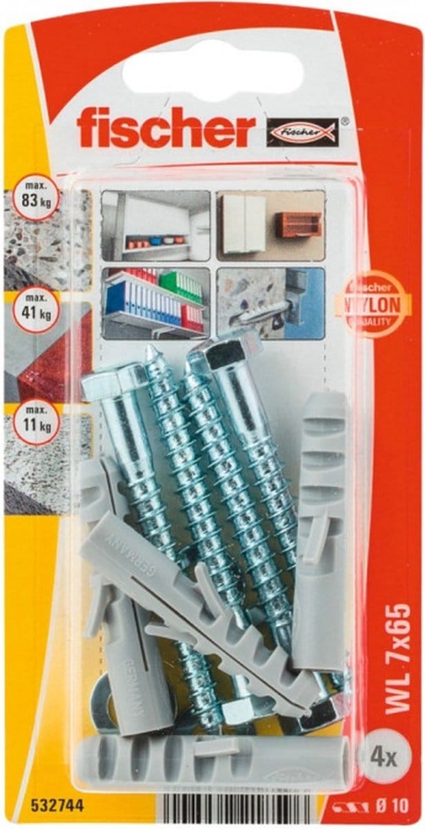 Fischer Spaanplaatschroef Verzinkt Zeskantkop - 7x60mm - 4 Stuks