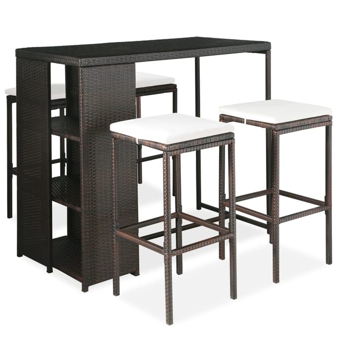 vidaXL - 5-delige - Tuinbarset - met - kussens - poly - rattan - bruin