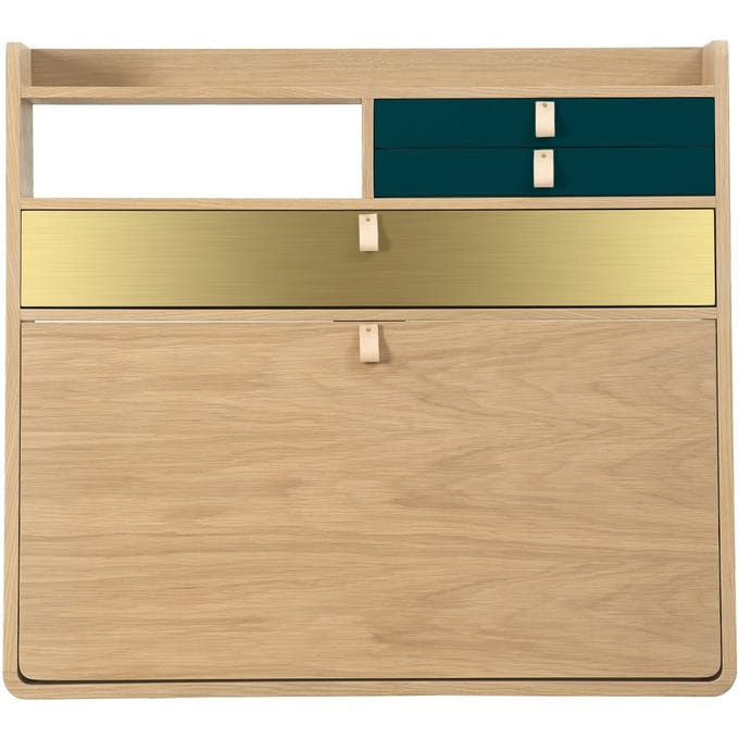 Harto Gaston wandsecretaire  - petrol/messing - Eiken - 80 cm