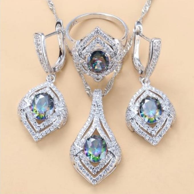 Edelsteen Set Sieraden Hanger Oorbellen Ketting Ring Dames Set 9#