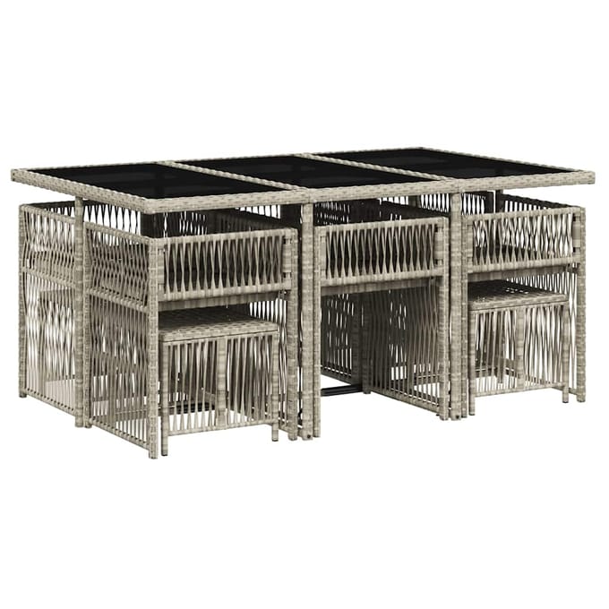 vidaXL - 11-delige - Tuinset - met - kussens - poly - rattan - lichtgrijs