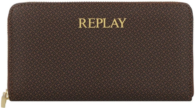 REPLAY Portemonnee Zip Around Wallet Brown Cocoa + Black Donkerbruin