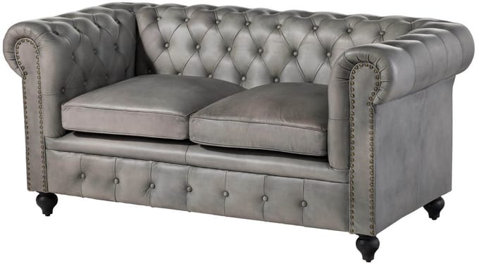 MASSIVMOEBEL24.DE 2-zitsbank grijs echt leer (buffel) 158x82x75 cm (BxTxH) CHESTERFIELD #202 deels gemonteerd