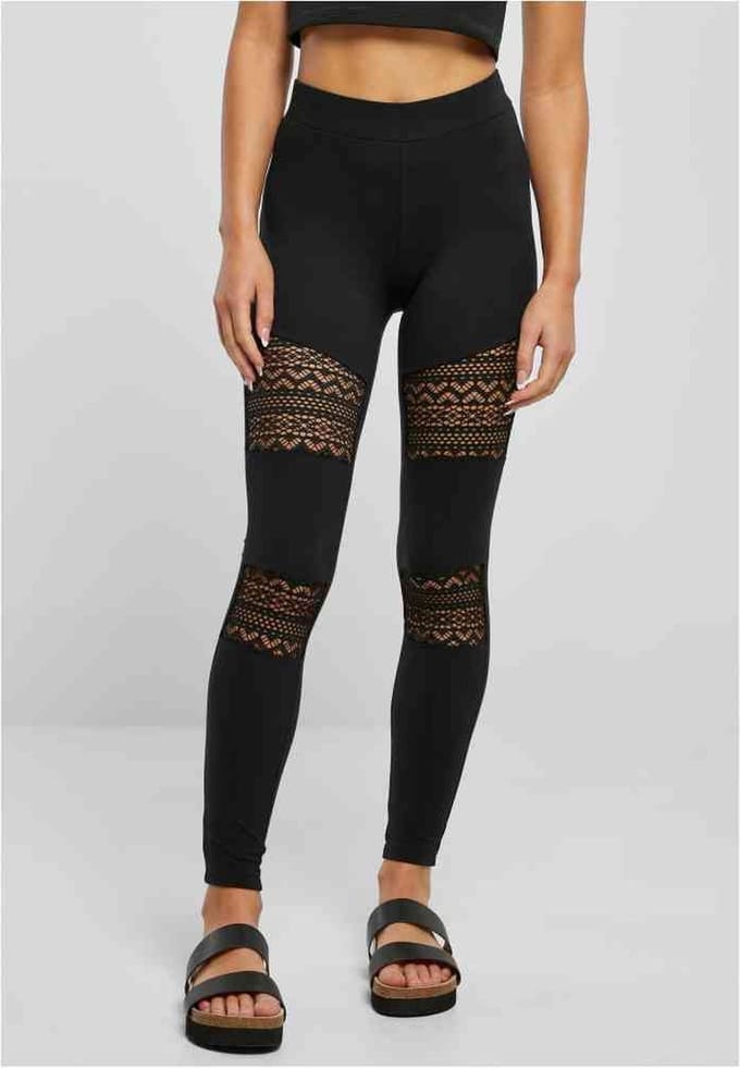 Urban Classics - Crochet Lace Inset Legging - 3XL - Zwart