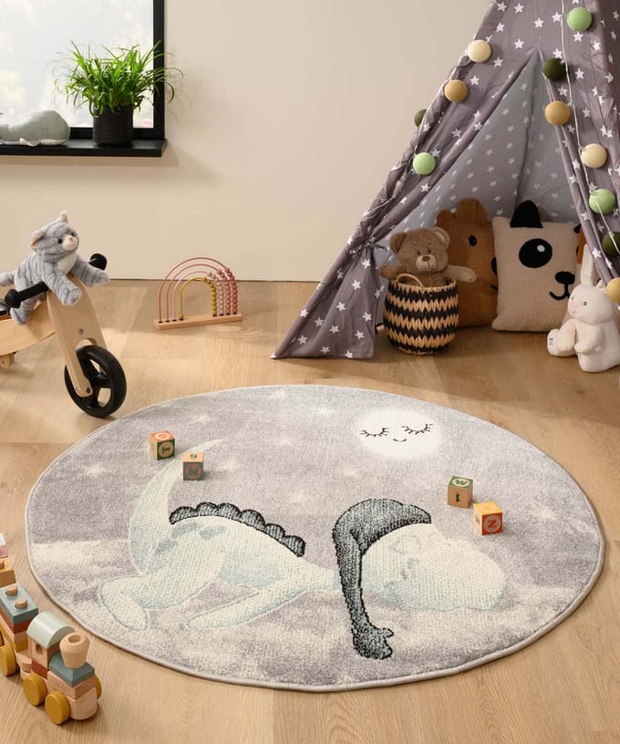 Rond dino vloerkleed - Magic lichtgrijs 120