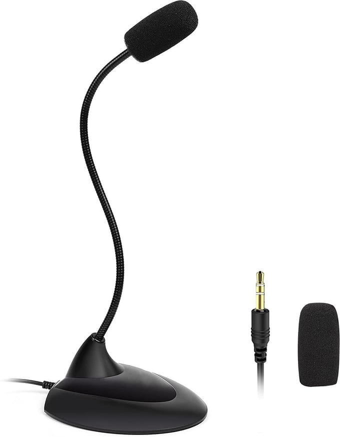 Oneay Computermicrofoon 3,5 mm desktop-pc-microfoon met 360° zwanenhals, omnidirectionele microfoon voor YouTube, video, opnames, Zoom, gaming. Boommicrofoon compatibel met Windows/Mac, plug & play