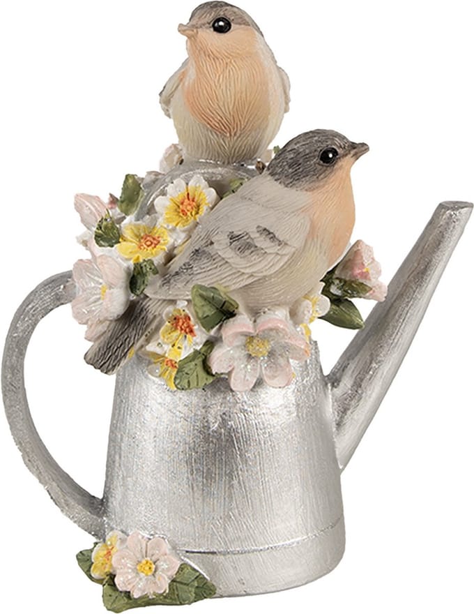 Clayre & Eef Decoratie Beeld Vogel 13 cm Grijs Polyresin