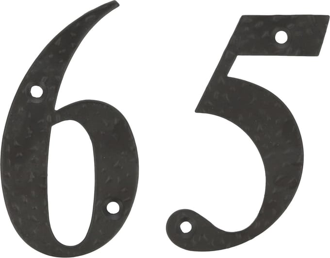 AMIG Huisnummer 65 - massief gesmeed staal - 10cm - incl. bijpassende schroeven - zwart